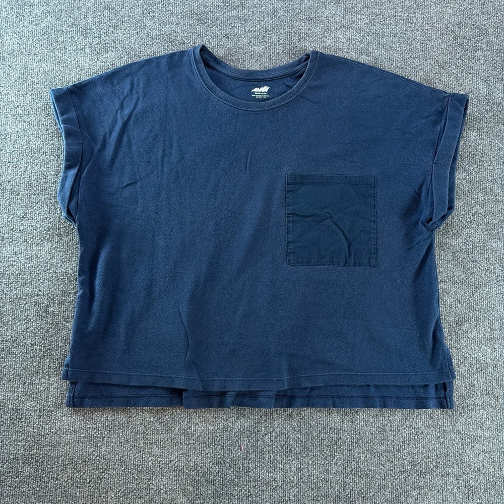 Avia Womens XL Blue Cotton Pocket T-Shirt Rolled Sleeve High Low Hem Oversized